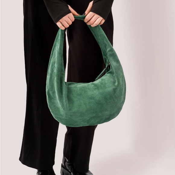 Tefia Ukraine Green Suede Hobo Bag | Handmade Leather Slouchy Shoulder - Picture 5 of 7